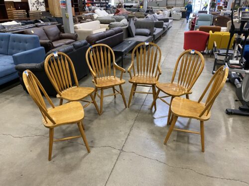Set of Classic Slat Backed Wooden Dining Chairs (6)