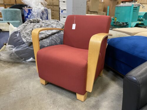 Bright Red Fabric Chair with Bentwood Arms