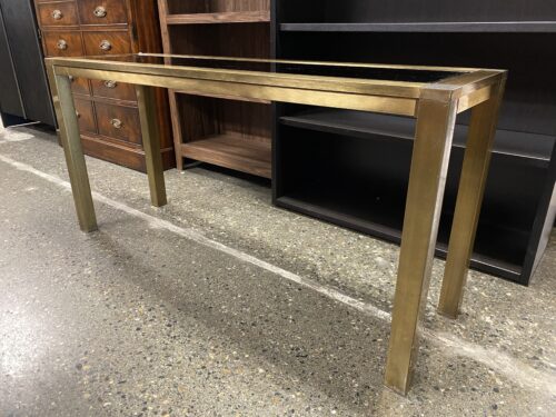 Brass Sofa Table w/ Smoked Mirrored Glass