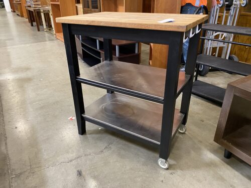 Black Framed Butcher Block Rolling Kitchen Cart