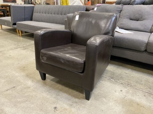 Deep Brown Leather Arched Arm Sofa Chair