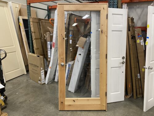 36x80 Knotty Wood Framed Glass Panel Door - LH