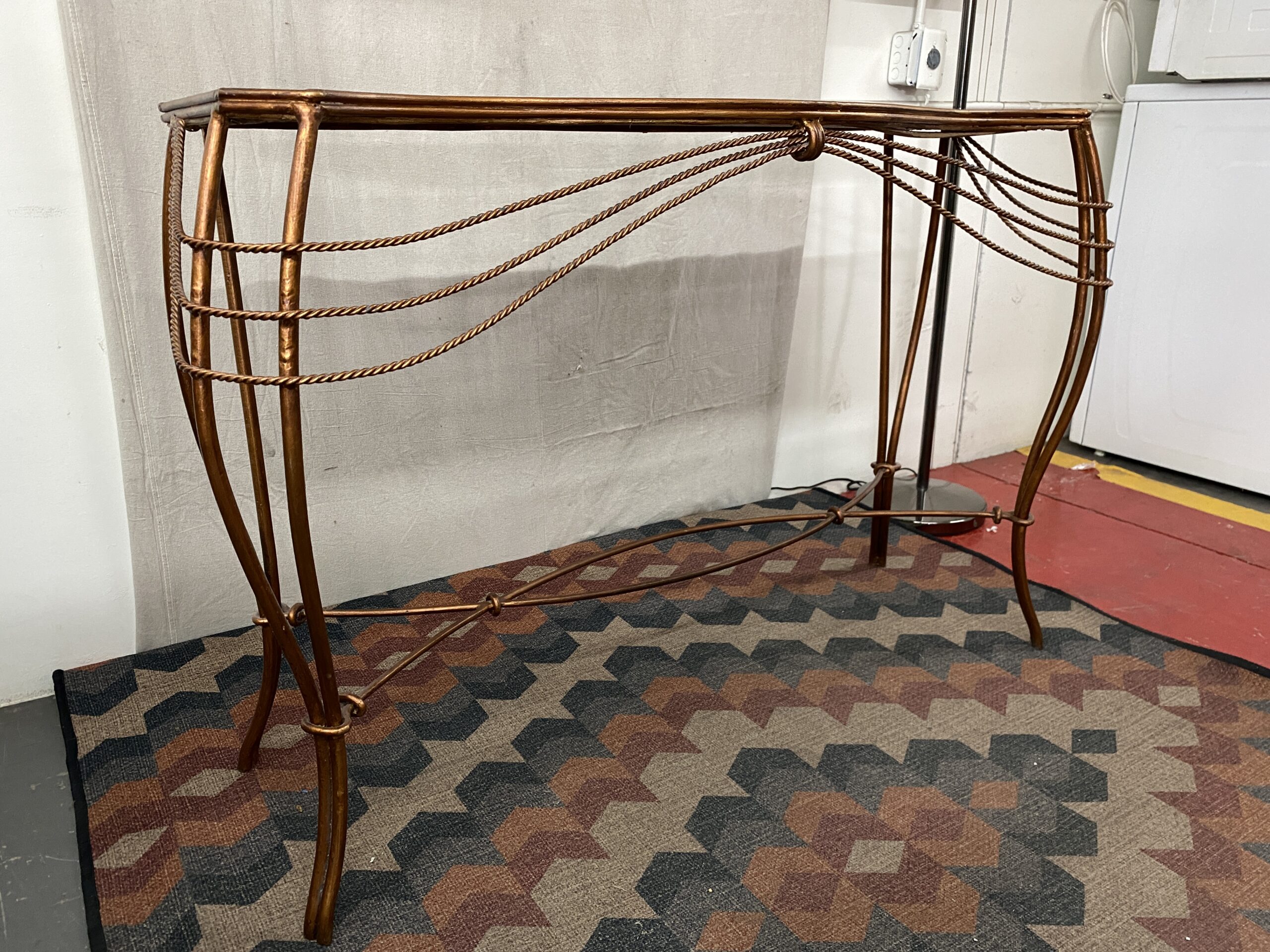 Twisted Copper & Wicker Sofa Table