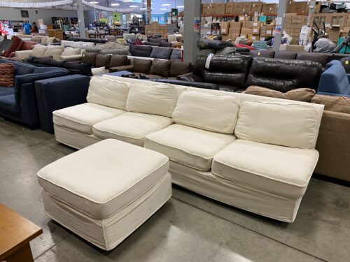 POTTERY BARN Light Cream Fabric Long and Thin Sofa with Removable Covers