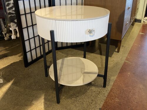 White Sintered Stone Surface Single Drawer Side Table