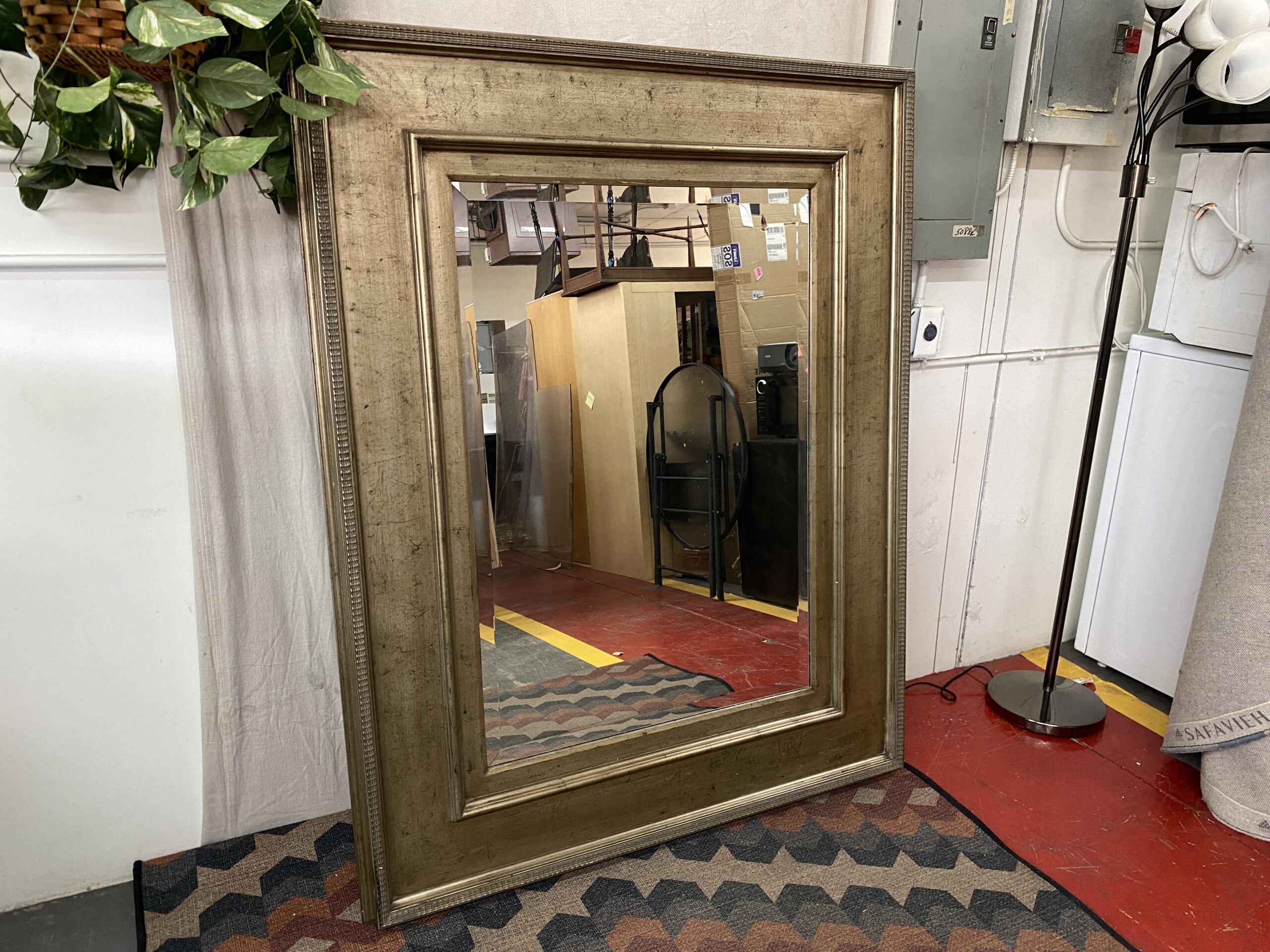 Large Weathered Brass Hanging Mirror