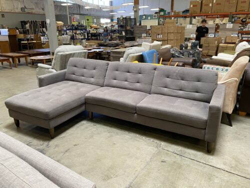 JASON Light Grey Modern Tufted L Sectional Sofa