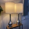 Pair of Contemporary Brushed Nickel Tall Table Lamps