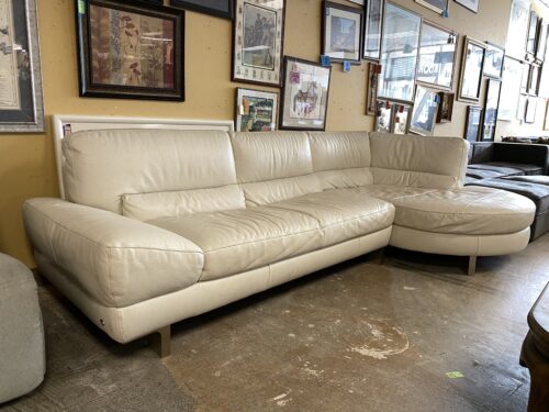 ITALSOFA White Leather Sofa w/ Round Lounger