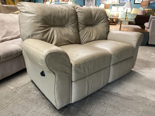 Beige Manual Reclining Tufted Loveseat