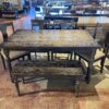 Rustic Dining Table with Bench and Four Chairs