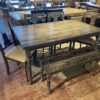 Rustic Dining Table with Bench and Four Chairs