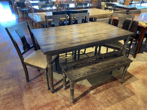 Rustic Dining Table with Bench and Four Chairs