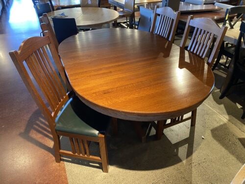 Mission Style Oval Pedestal Dining Table with Four Chairs