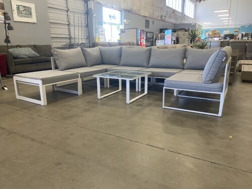 MODWAY Fortuna Modular Grey Outdoor Sectional with Glass Top Table
