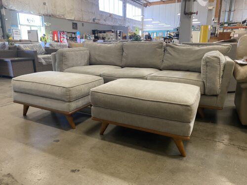 WEST ELM Zander Modern MCM Sofa with 2 Ottomans