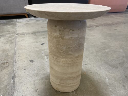 RESTORATION HARDWARE Cupola Italian Travertine Carved Round Side Table