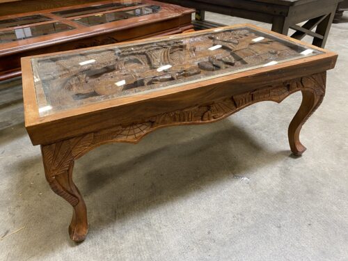 Hand Carved Farm Scene Wood Coffee Table