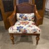 Rattan and Wood Framed Chair with Floral Upholstered Seat
