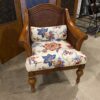 Rattan and Wood Framed Chair with Floral Upholstered Seat