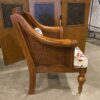 Rattan and Wood Framed Chair with Floral Upholstered Seat