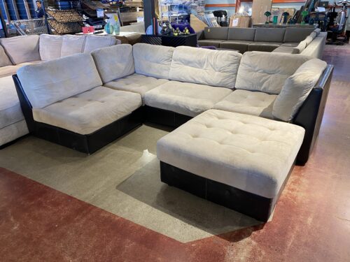 Brown and Tan Modular Sectional Couch with Ottoman