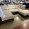 Brown and Tan Modular Sectional Couch with Ottoman