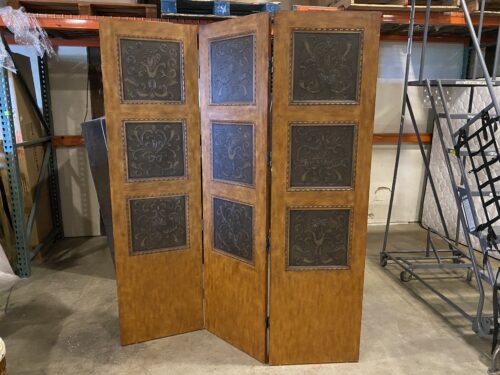 Three Panel Wood Divider with Square Pattern
