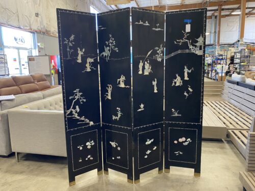 Solid Wood Chinoiserie 2 Sided Room Divider with Mother of Pearl Inlay