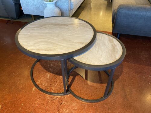 Outdoor Marble Pattern Top Nesting Tables (Set of 2)