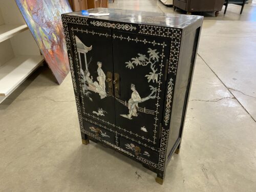 Black Laquer Chinoiserie Cabinet with Mother of Pearl Inlay