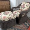 Dark Wicker Floral Patio Chair w/ Ottoman