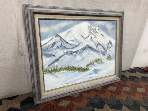 Original Framed Signed Acrylic Mountain Scenery Painting by ERNA