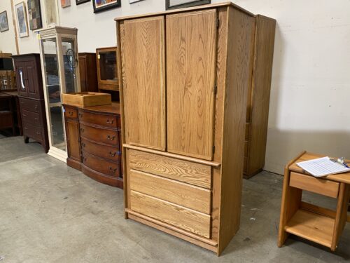 Oak Finished Armoire with 3 Drawers