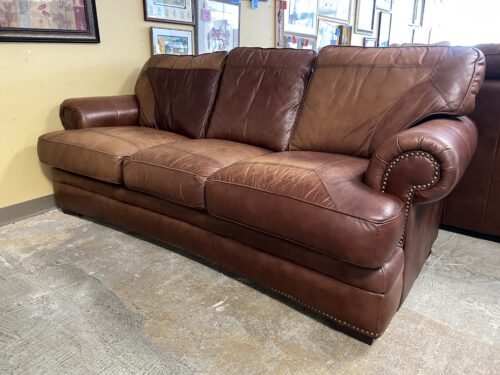 RAPALLO Brown Patchwork Leather Sofa w/ Nailhead Trim