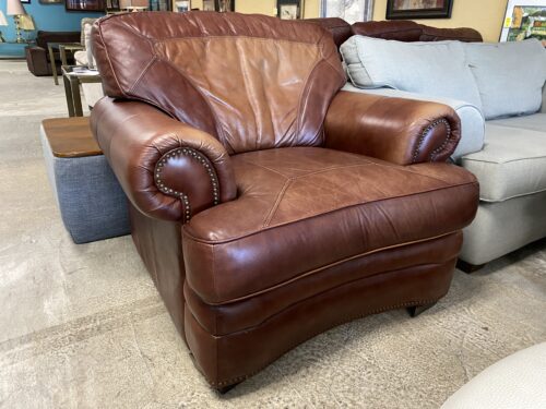 RAPALLO Brown Patchwork Leather Armchair w/ Nailhead Trim