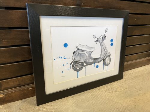 "Scooter Away" Blue Signed Framed Print by Sam Nagel
