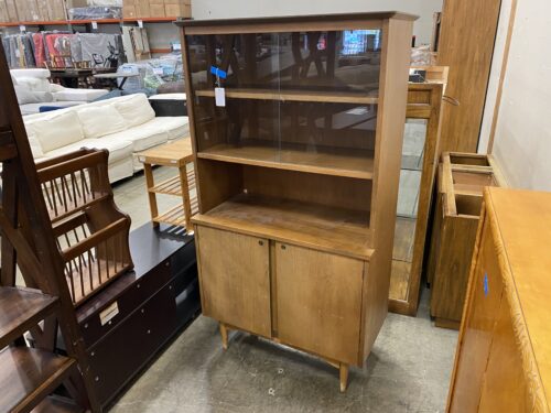 Vintage MCM Glass Door China Hutch with Bottom Cabinet