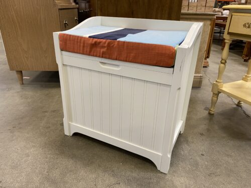 White Slatted Bench with Under-Seat Storage