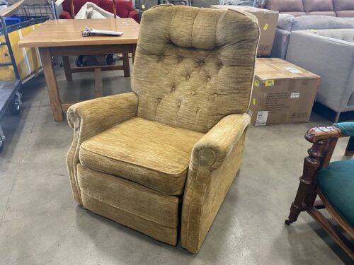 Vintage Soft Yellow Roll Arm Push-Back Recliner