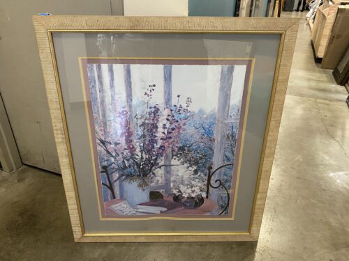 Pastel Purple Flowers Art in a Gold Ridged Frame