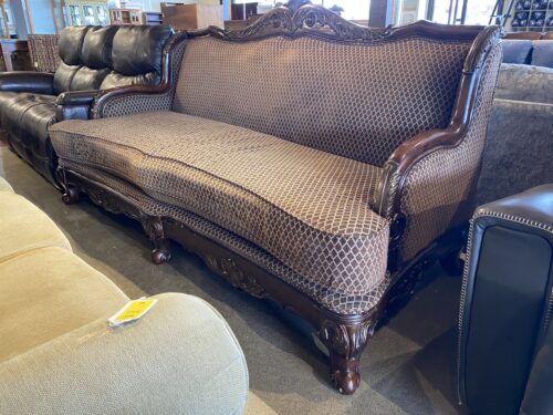 Ornate Wood Frame Diamond Pattern Parlor Sofa