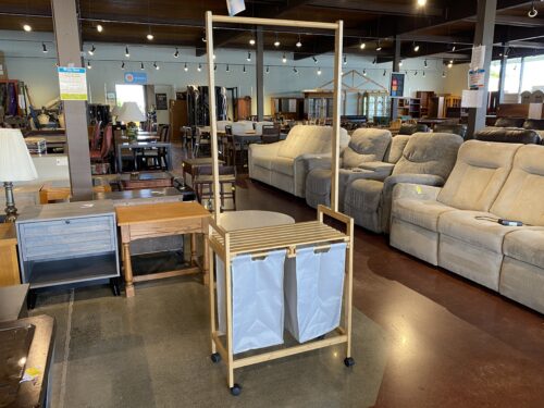All Wood Rolling 2-Bin Laundry Cart