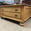 Distressed Large Square Wooden Coffee Table w/ 4 Drawers
