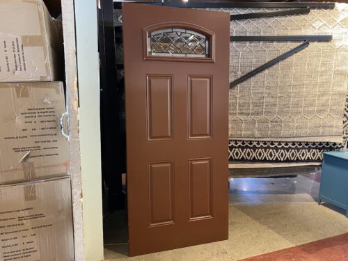 Maroon Brown 1/4 Light 4-Panel Entry Door, Undrilled
