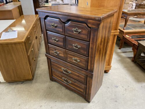 Dark Oak Finished 5 Drawer Tallboy Dresser