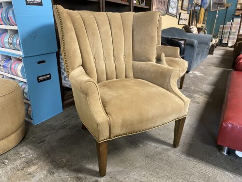 Tufted Suede Leather Armchair w/ nailhead Trim