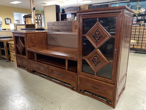 Ornate Cherry Stained Console Table 3-Piece Set