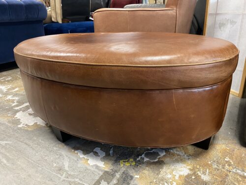 CRATE & BARREL Oval Brown Leather Ottoman