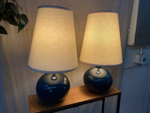 Pair of Dark Blue Ceramic Table Lamps